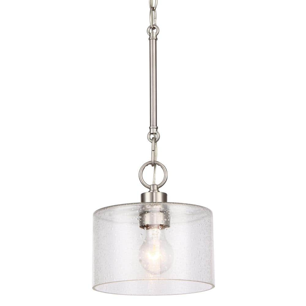 Kira Home Avalon 17" Modern Pendant Light + Seeded Glass Shade, Adjustable Height, Brushed Nickel Finish
