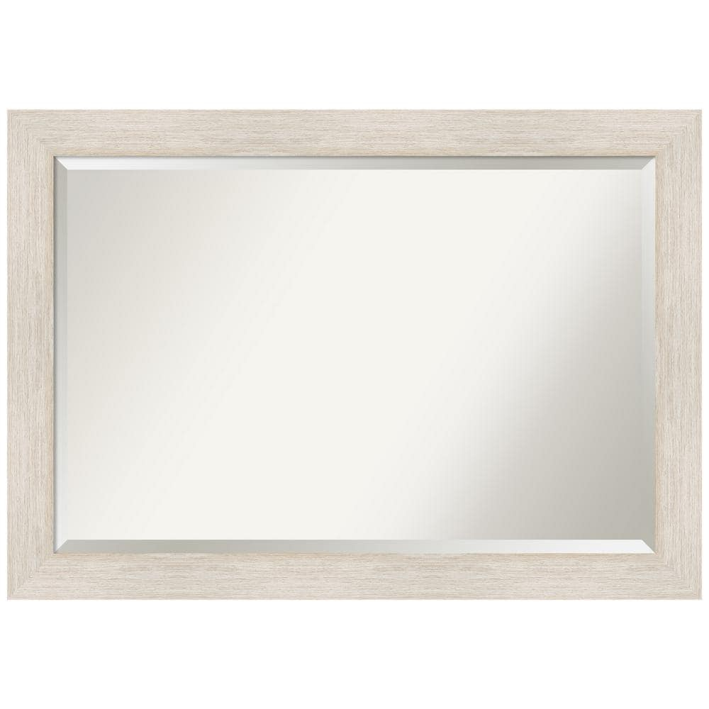 Amanti Art Beveled Wood Bathroom Wall Mirror - Hardwood Whitewash Frame - Hardwood White Wash Outer Size: 41 x 29 in