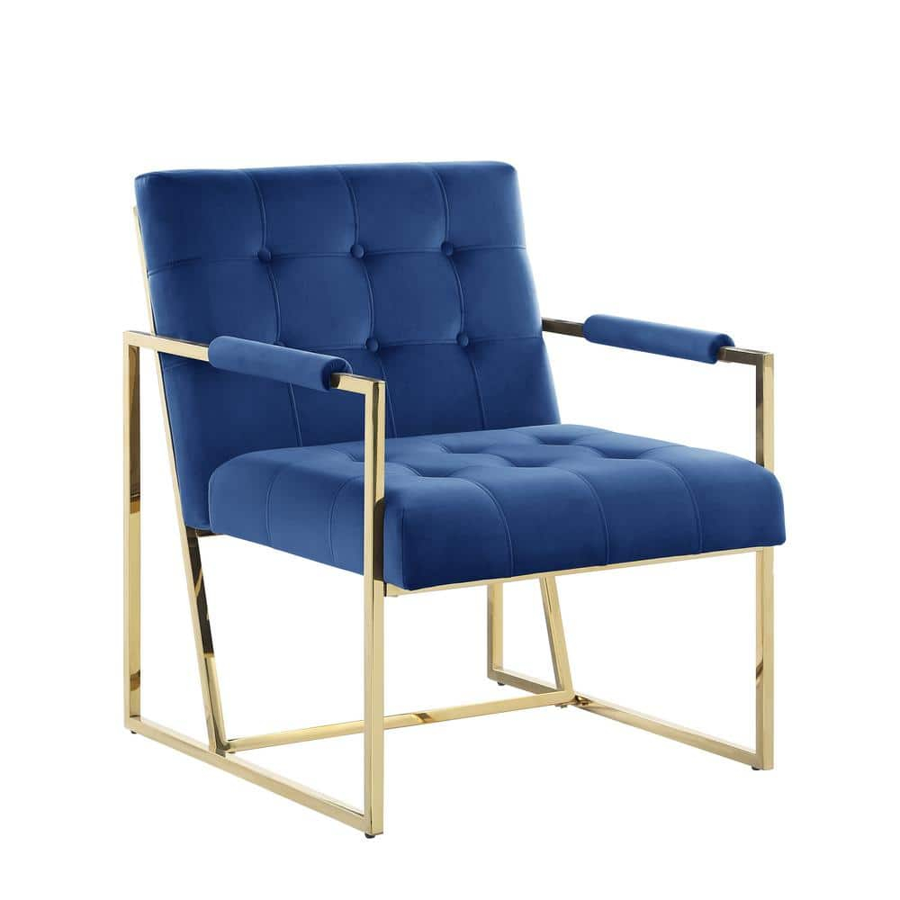 Luxor Blue Velvet Modern Accent Chair in Gold