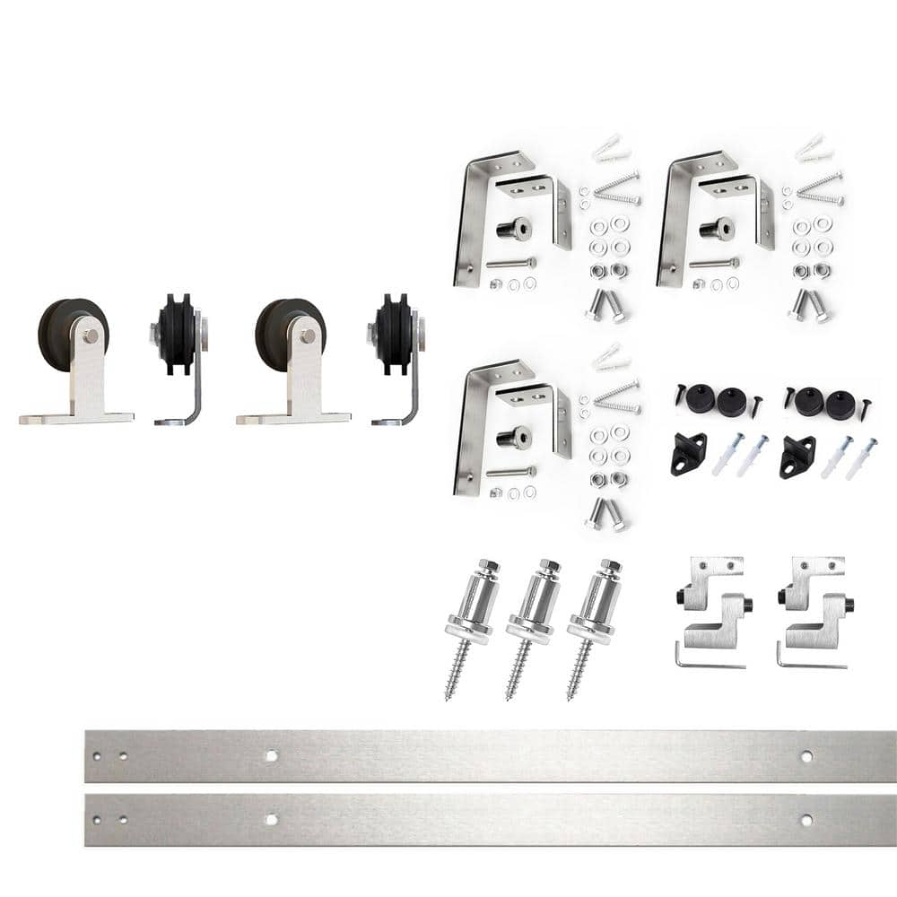 Homacer Brushed Nickel Top Mount T-Shape Design Double Track Bypass Two Door Barn Door Hardware Kit (Door Not Included)