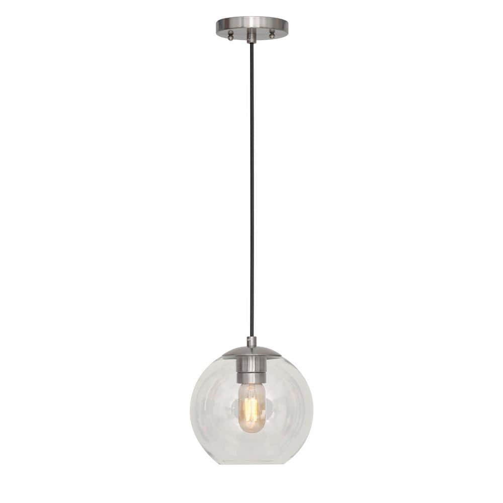 Milo 1-Light Brushed Nickel In. Glass Pendant with Clear Globe Glass - Brushed Nickel