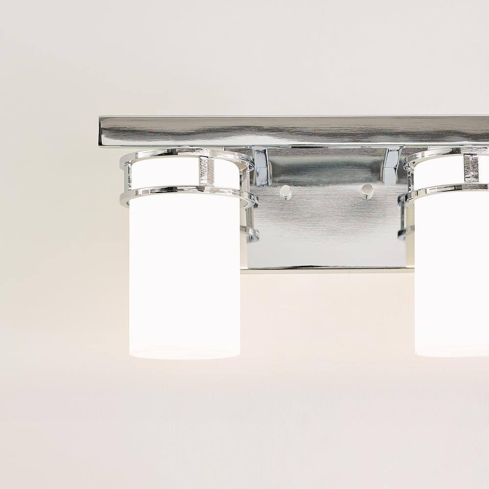 Robie 14 in. 2-Light Chrome Transitional Rustic Wall Bathroom Vanity Light with Etched White Glass Shades