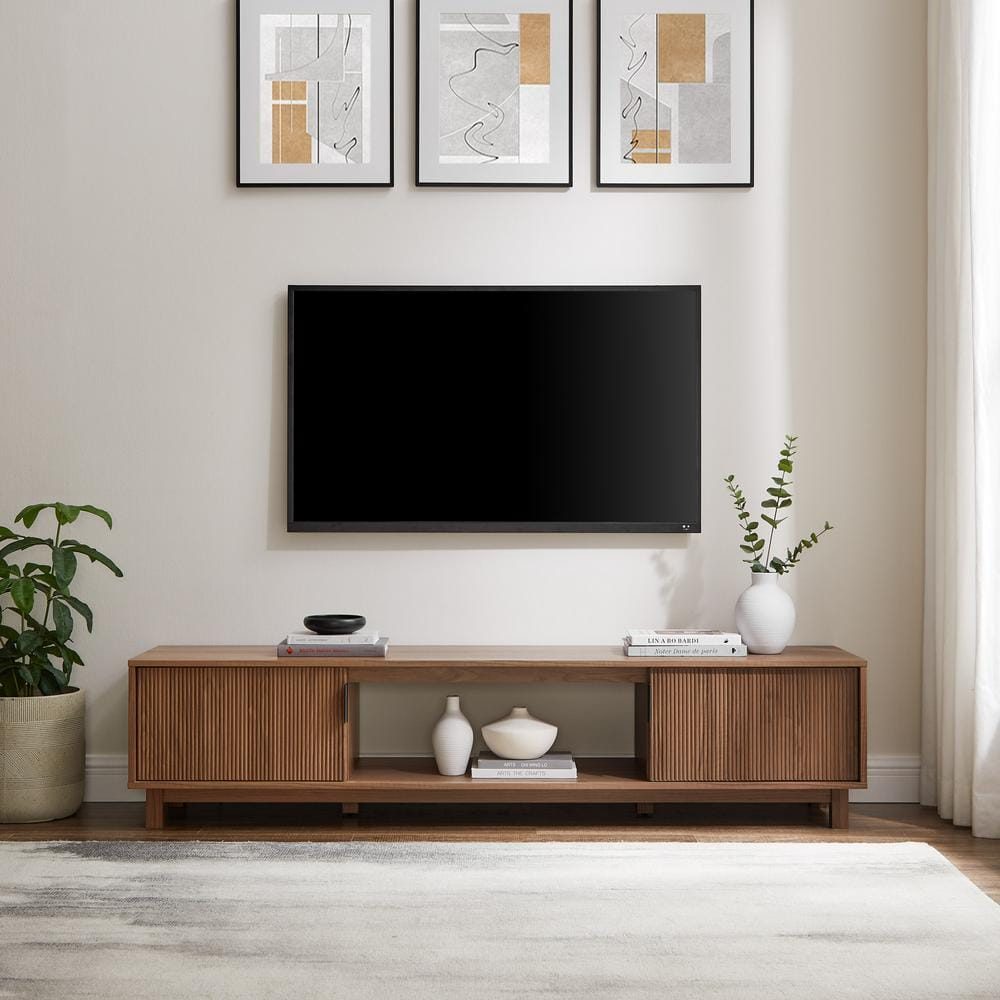Mocha 70" Modern Fluted-Door TV Stand with Cabinet
