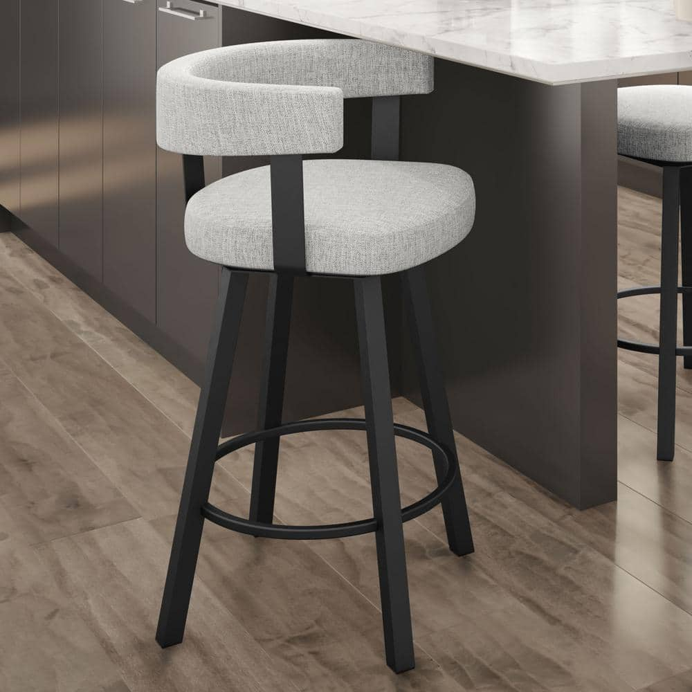 Amisco Parker 26 In. Swivel Counter Stool - Grey White Polyester / Black Metal