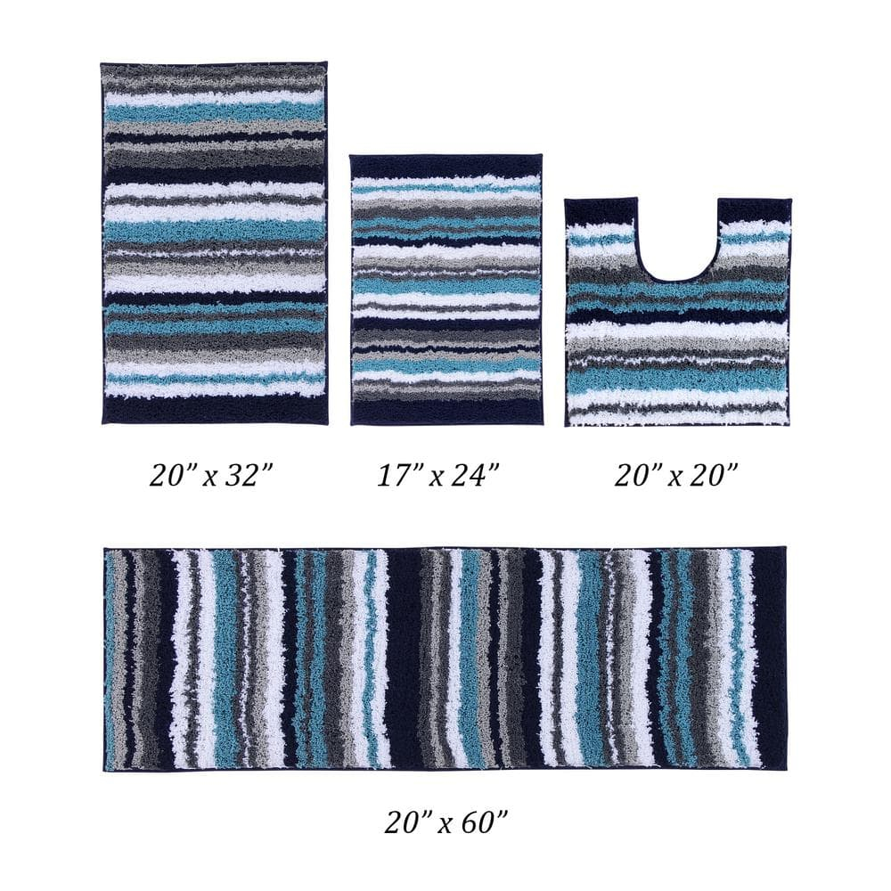 Better Trends Griffie 100% Polyester 4 Piece Set Bath Mat Rug Set - Blue & Gray
