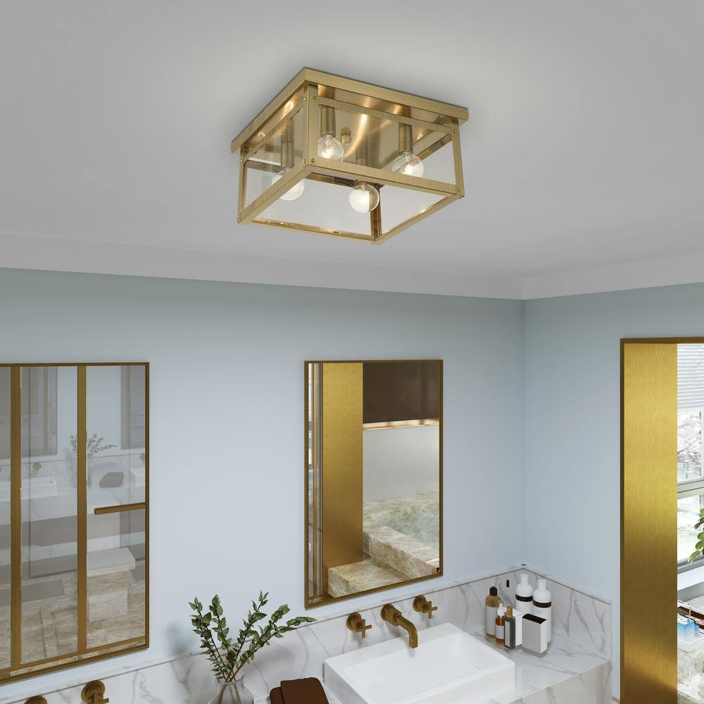 Livex Lighting Milford 4 - Light Flush Mount in  Antique Brass
