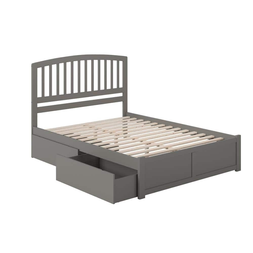 Richmond Queen Platform Bed with Flat Panel Foot Board and 2 Urban Bed Drawers in Grey