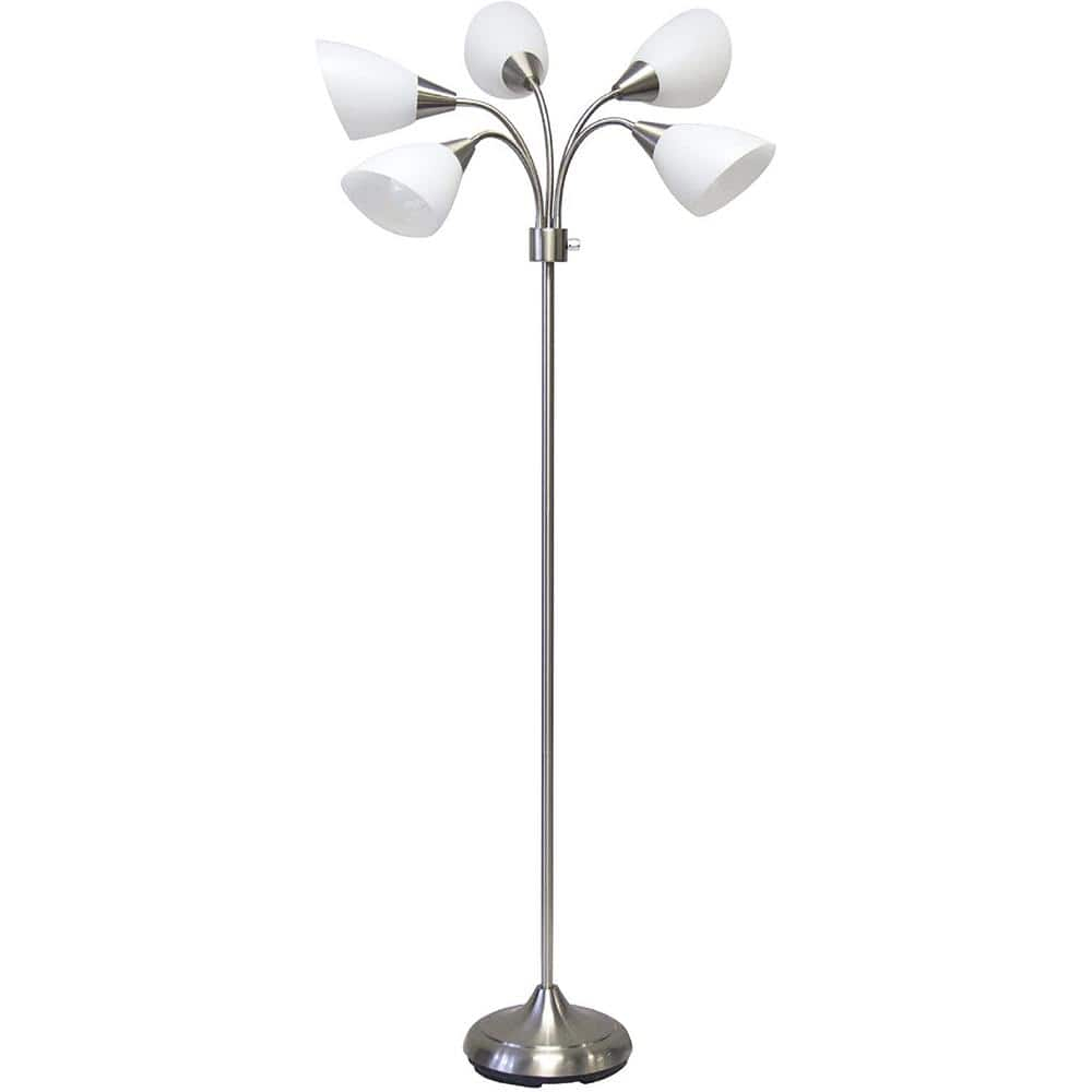 Adesso 7205-22 5-Light Multi-White Shade Floor Lamp Adjustable Gooseneck Arms Silver-