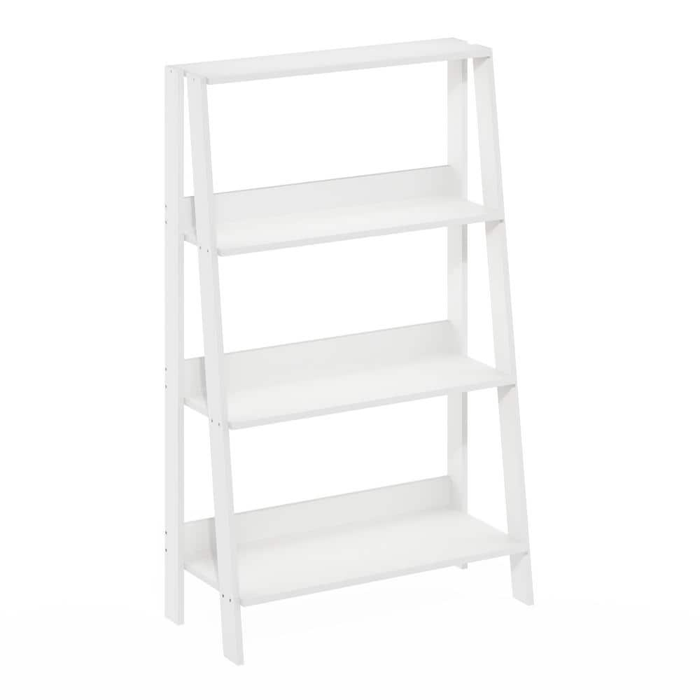 White 4-Tier Wooden Ladder Bookcase Display Shelf