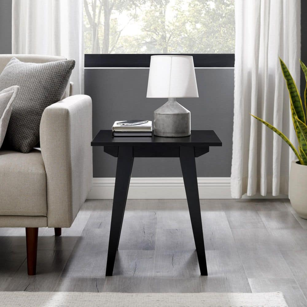 Minimalist Black Solid Wood Rectangular Side Table