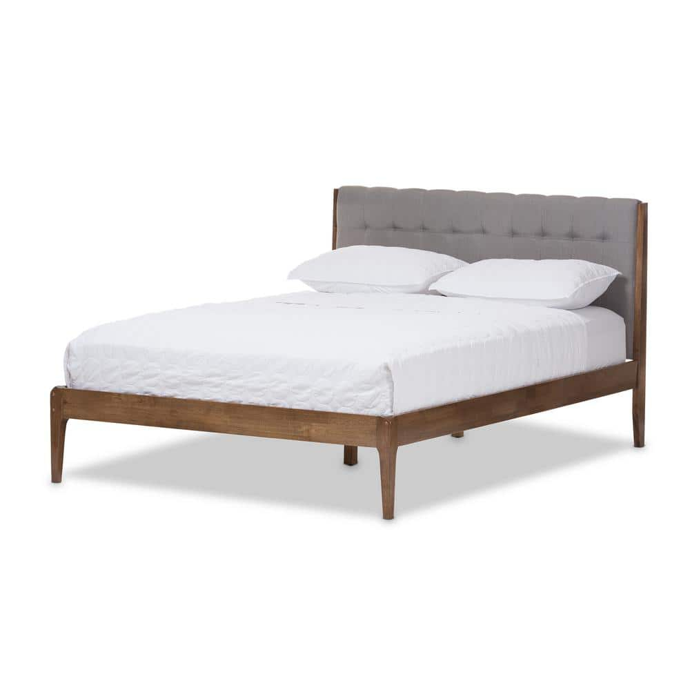 Baxton Studio Clifford Mid-Century Platform Bed, Full, Brown/Gray