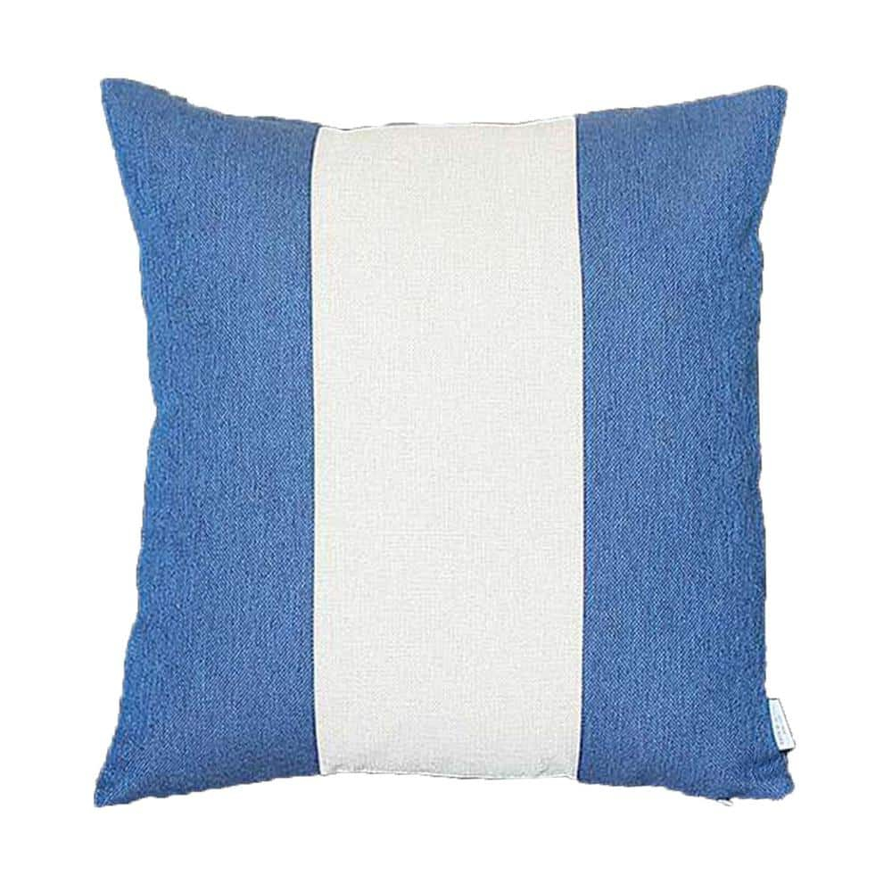 Boho-Chic Handcrafted Decorative Single Throw Pillow Cover Solid Jacquard 18" x 18" Blue & Ivory Square Pillowcase for Couch, Bedding