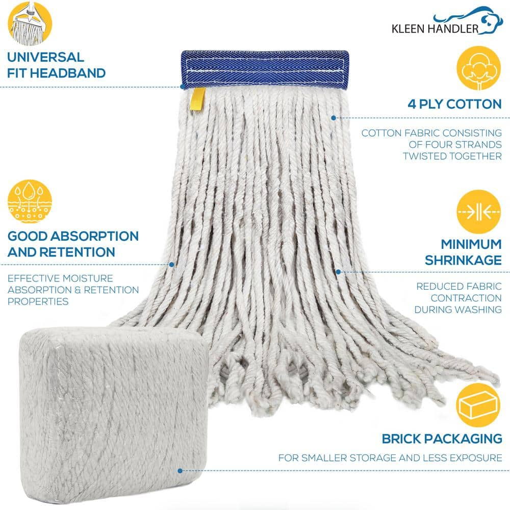 Natural Cotton String Mop Head Refill Pack, 11-inch Length