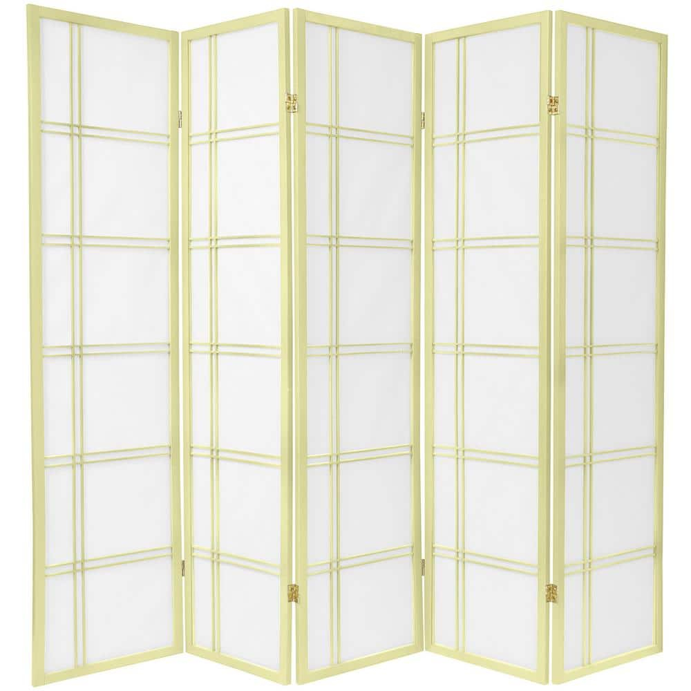 Oriental Furniture 6 Ft Tall Double Cross Shoji Screen Special Edition, 5 panel, ivory color
