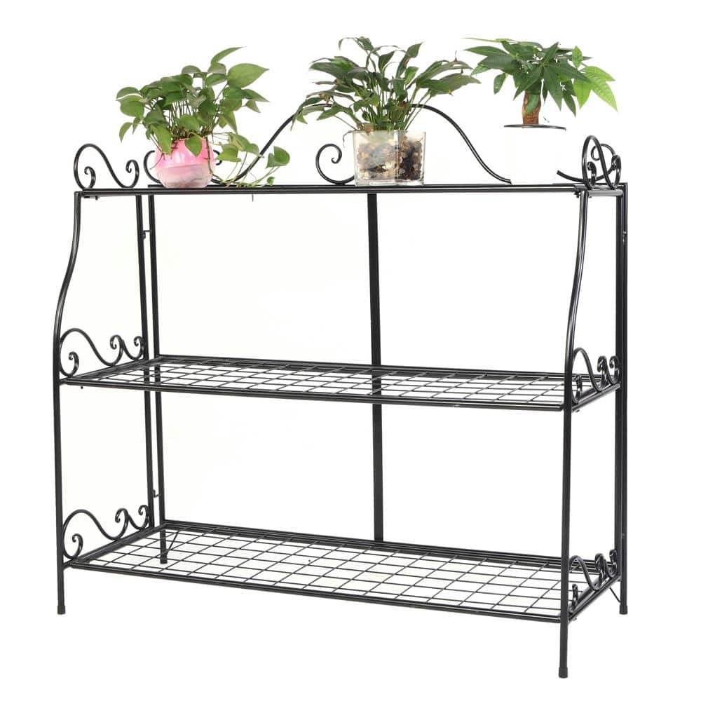 Karl 14.5" Tall Black Metal 3-Tier Indoor/Outdoor Plant Stand