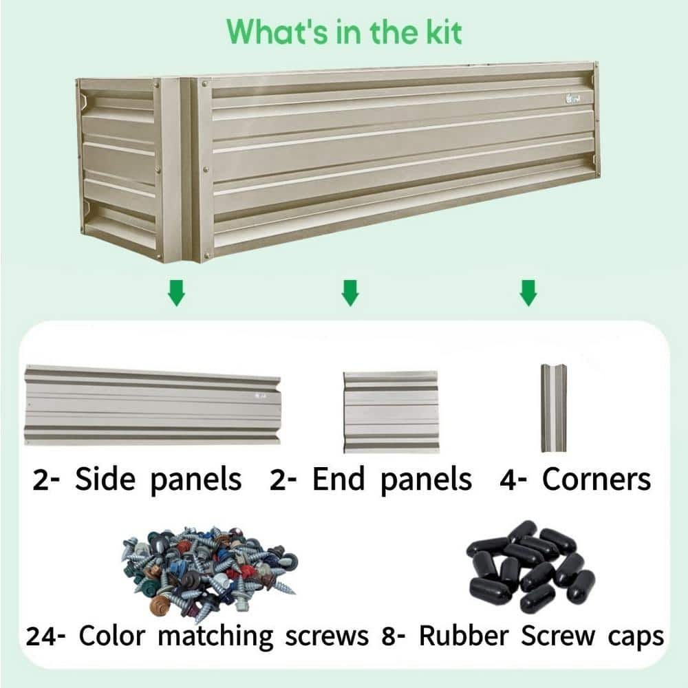 2 x 6 Rectangular Metal Planter Box Durable Raised Garden Bed in Galvalume Steel 24 x 72" With 18" Inch High Walls (Light Stone)