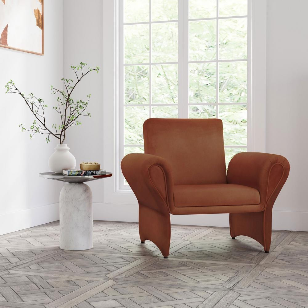 Coaster Liana Fabric Upholstered Roll Arm Accent Armchair in Rust Orange