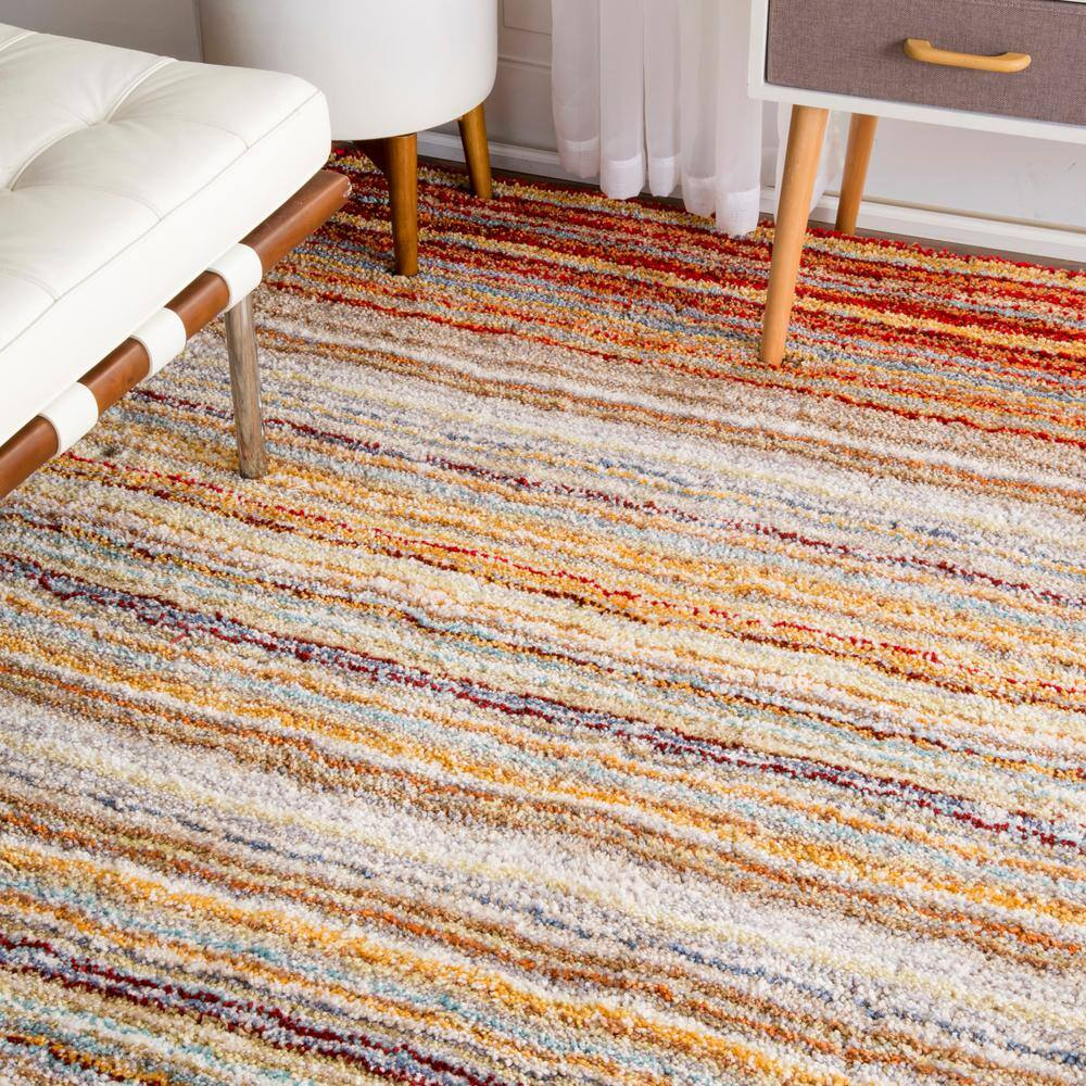 nuLOOM Drey Striped Shag Area Rug - 9x12 Shag Area Rug Casual Red Multi/Multicolor Rugs for Living Room Bedroom Dining Room Nursery