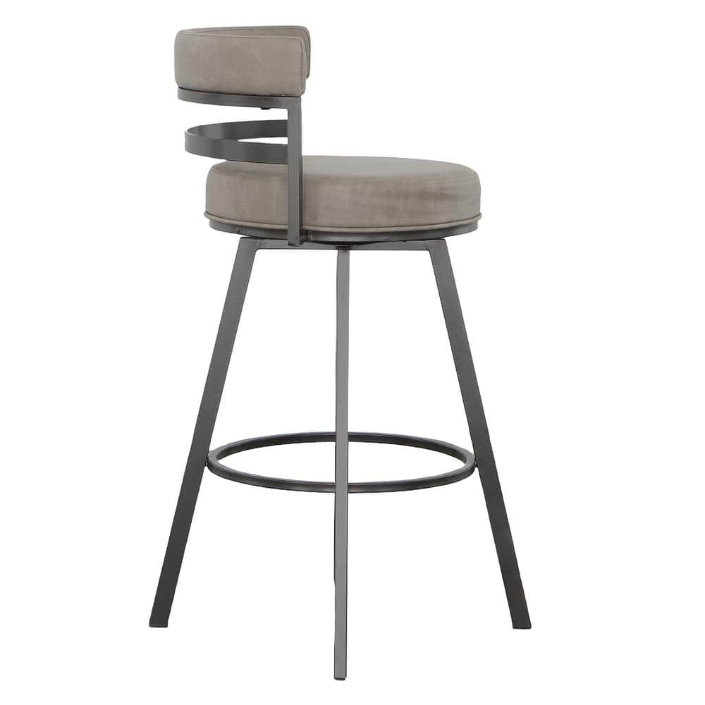 Steve Silver Gene Metal and Beige Faux Leather Swivel Bar Stool