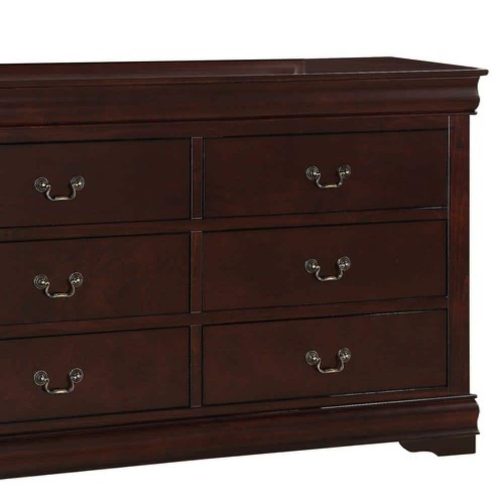 Benzara Transitional Style 6 Drawer Dresser with Metal Pulls, Cherry Brown