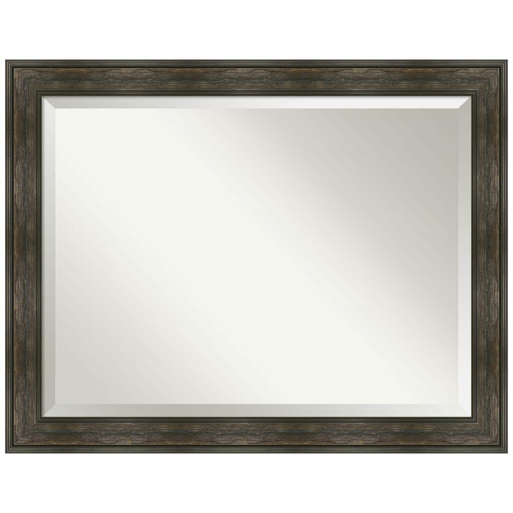 Amanti Art Beveled Bathroom Wall Mirror - Rail Rustic Char Frame - Rail Rustic Char Outer Size: 46 x 36 in