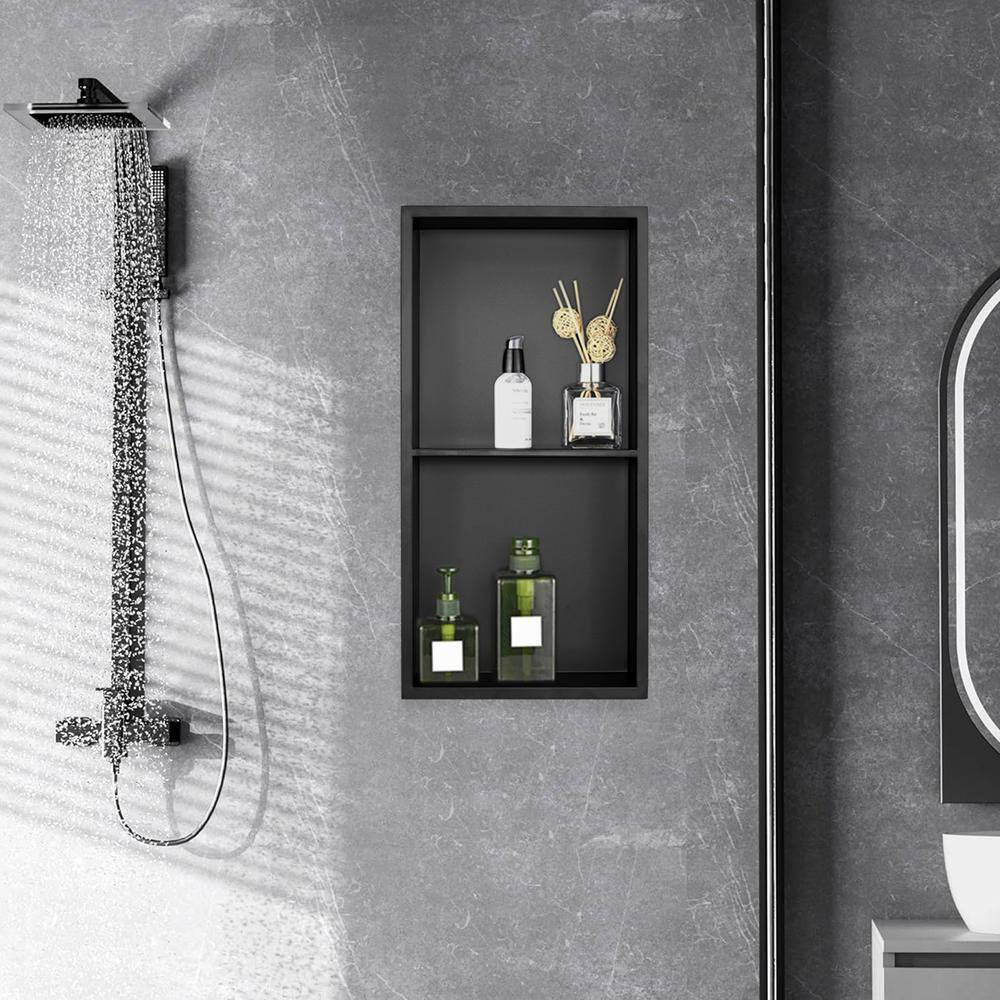 Matte Black Stainless Steel Shower Niche with Shelves