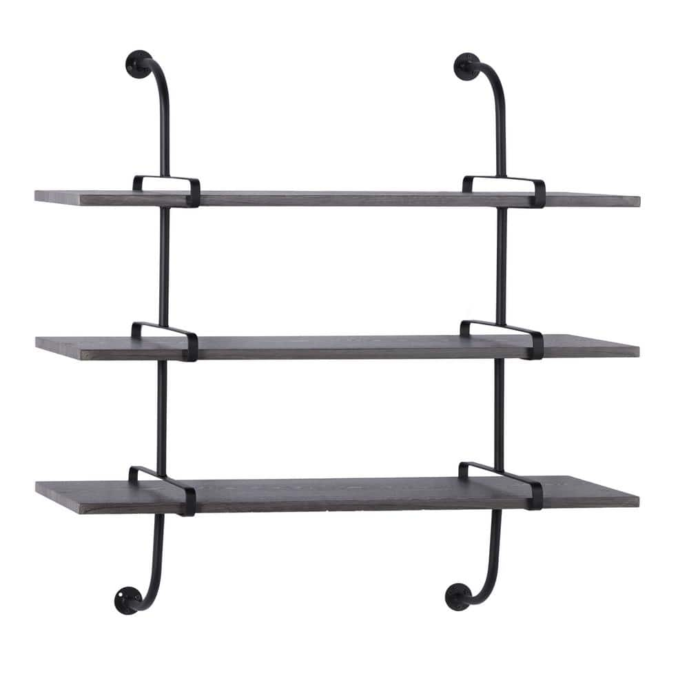 DecMode 38" x 10" 3-Tier Gray Wall Shelf