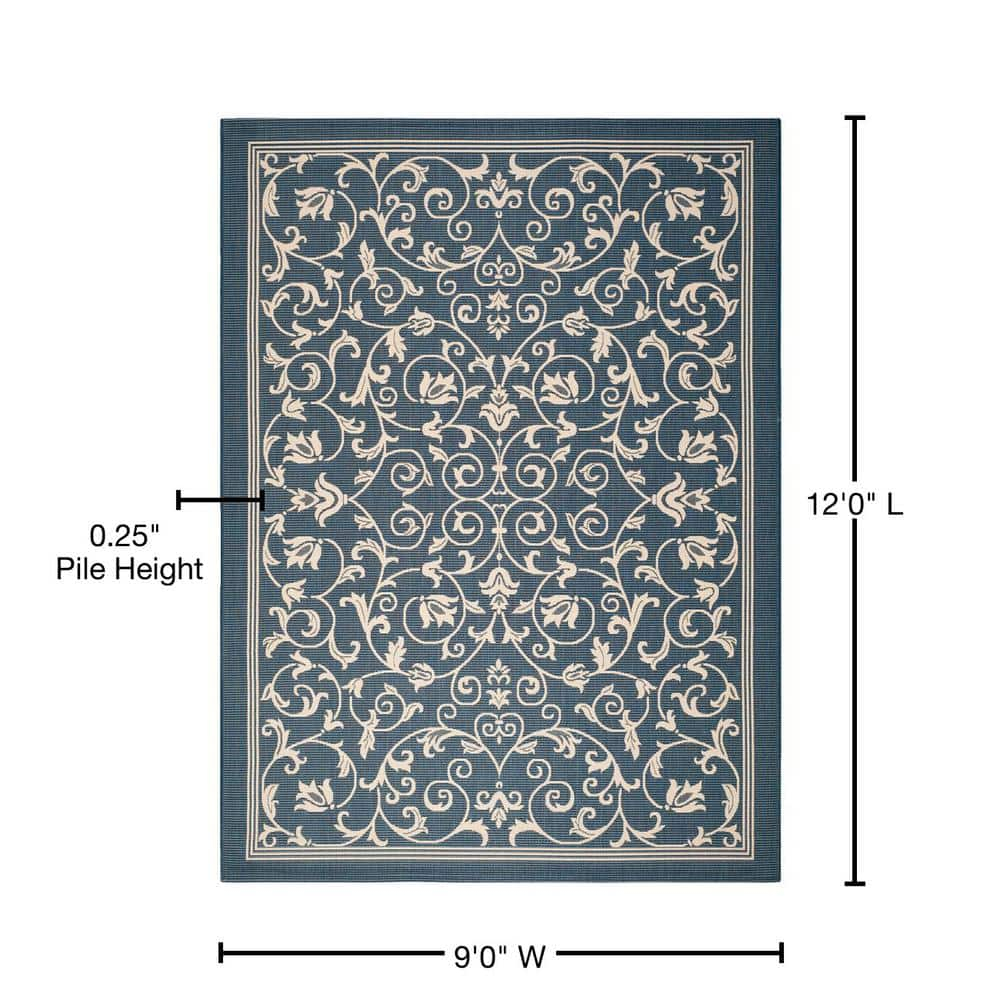 SAFAVIEH Courtyard Nanda Floral Indoor/Outdoor Area Rug, 9' x 12', Navy/Beige
