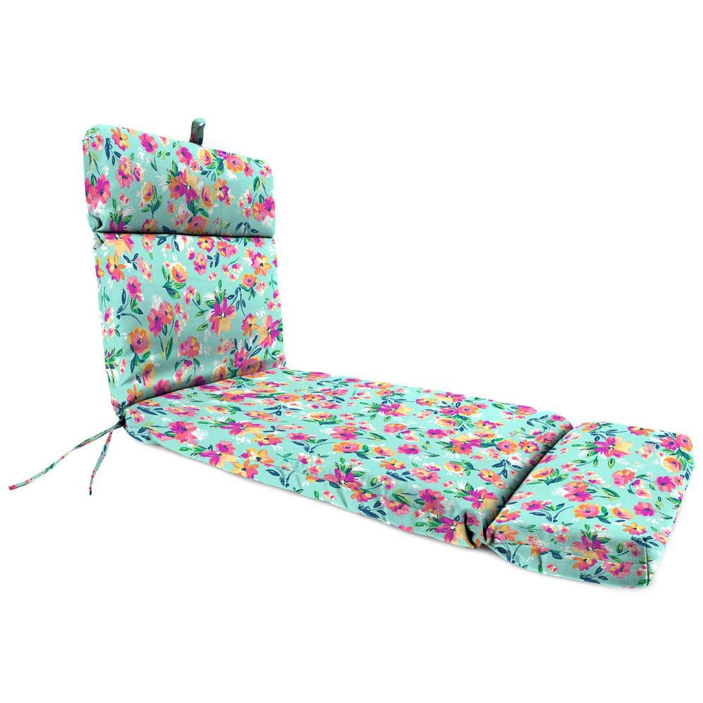 Jordan Manufacturing 72" x 21" Camryn Vibrant Aqua Floral Rectangular Outdoor Chaise Lounge Cushion with Ties and Hanger Loop