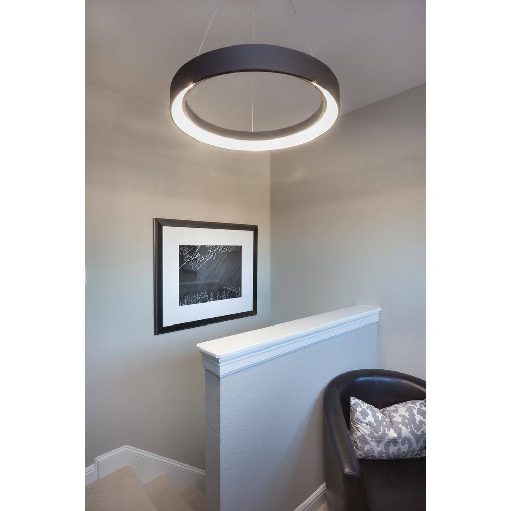 Textured Black Floating Ring LED Pendant with Cool White Light