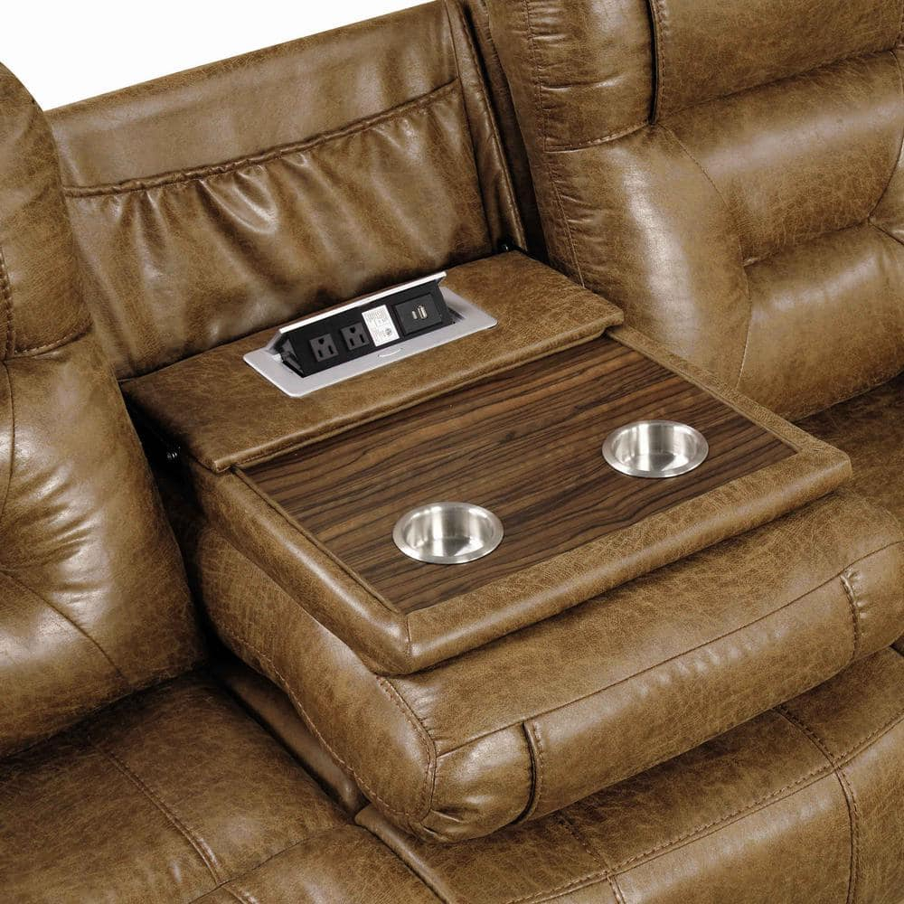 Furniture of America Ranshell 2-Piece Faux Leather Sofa Set in Brown
