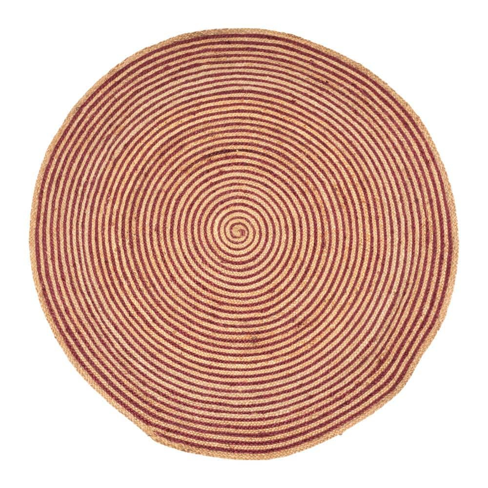 Superior Braided Jute Handwoven Indoor Outdoor Area Rug, 8' Round, Burgundy