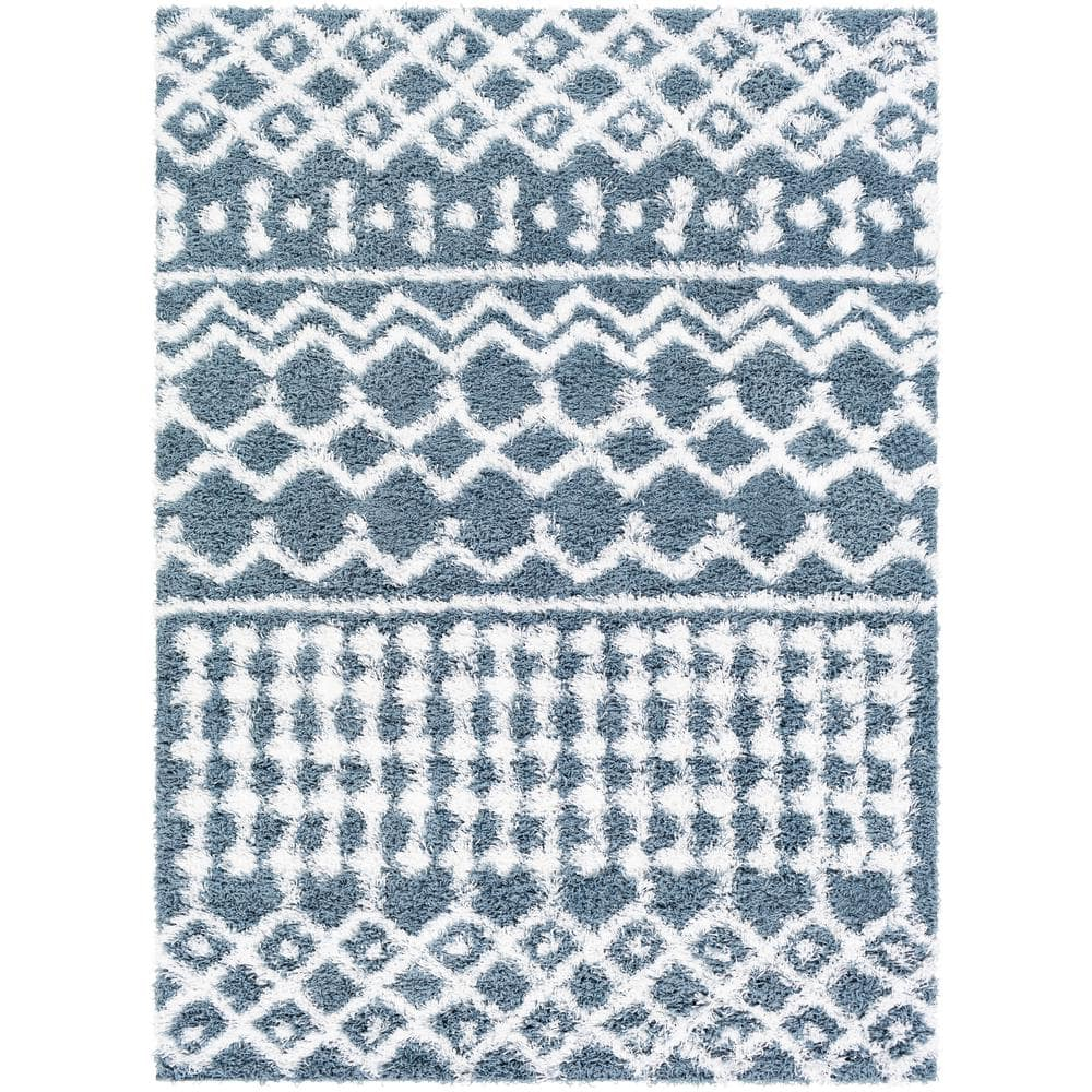 Livabliss Urban Shag Global Moroccan Area Rug,5'3" x 7'3",Denim