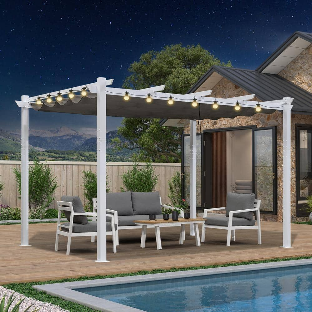 PURPLE LEAF Pergola 10' X 13' Outdoor Retractable Metal Patio Pergola with Shade Cover for Garden Yard Pavilion Grill for Beach Deck Gazebo, Terra