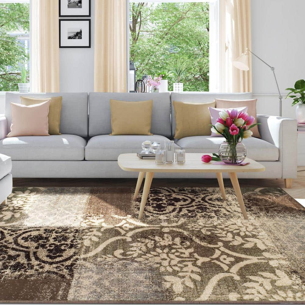 Bristol Abstract Damask Indoor Area Rug by Blue Nile Nills - 8' x 10', Ivory-Light Blue