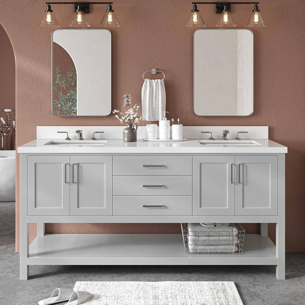 Ariel S073dwqrvo Magnolia 72" Free Standing Double Basin Vanity Set - Grey / Pure White