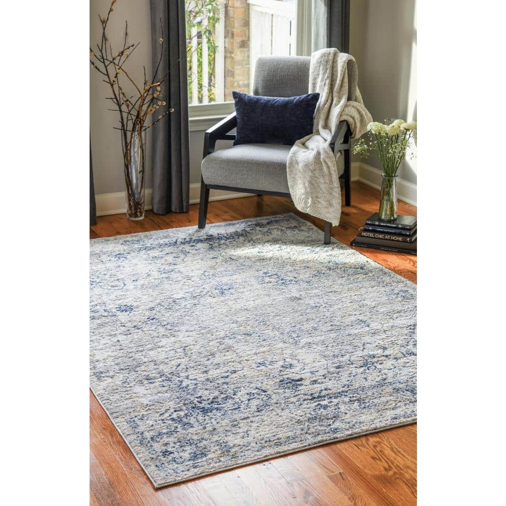 United Weavers Austin Area Rug 4540 20460 Clark Blue Bordered Scrolls 2' 7" x  7' 4" Rectangle