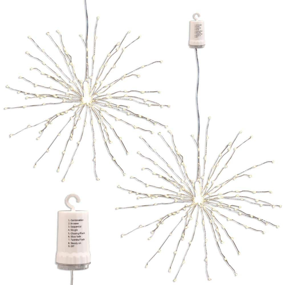 LumaBase Battery Operated Starburst Lights with Remote Control - Set of 2 (White)