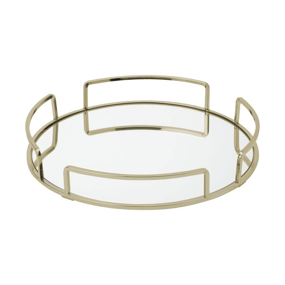 Home Details Modern Round Mirror Vanity Tray in Satin Gold