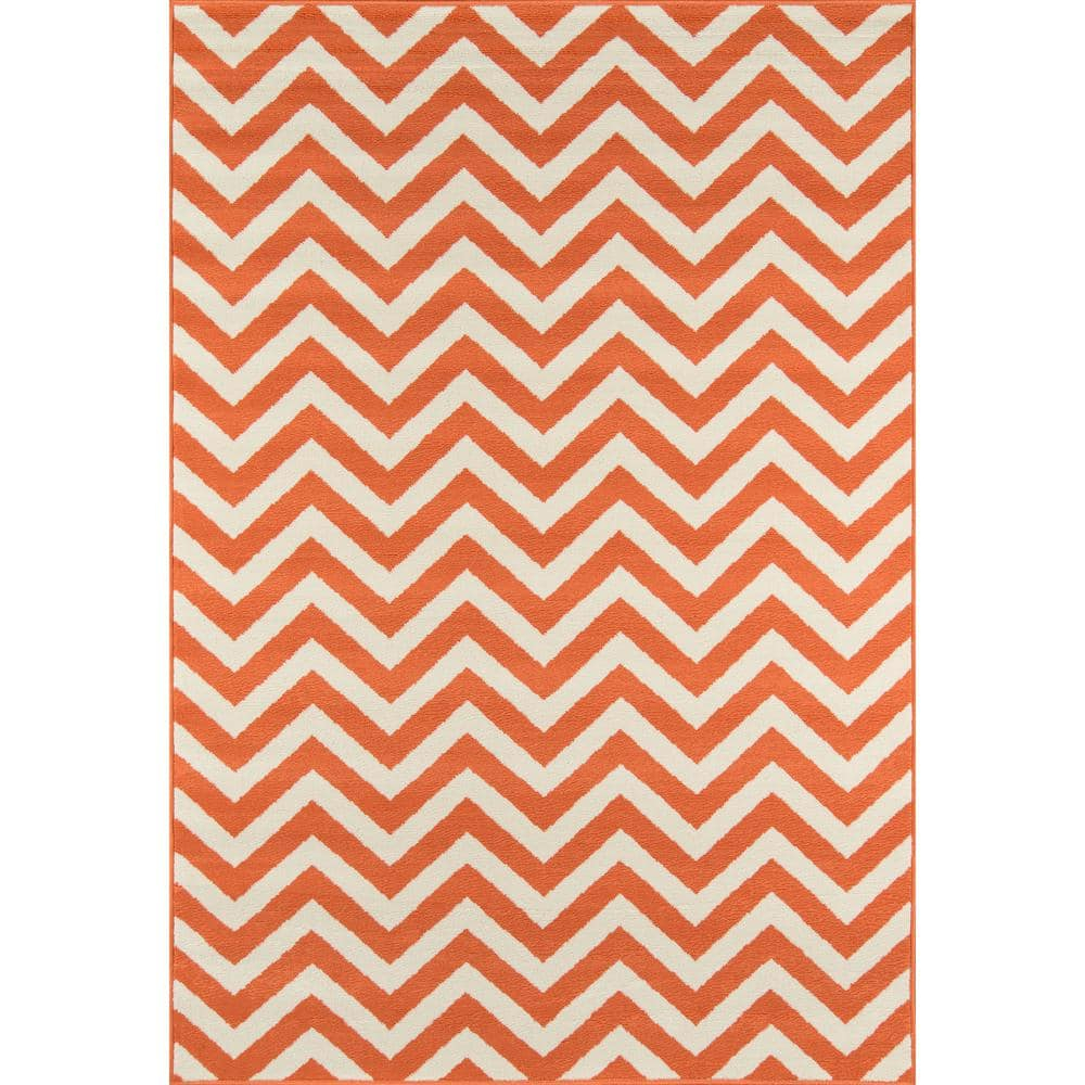 Momeni  Baja Chevron Indoor Outdoor Rug Orange 2'3" x 4'6" Graphic, Geometric, Chevron 2' x 3' Accent, Outdoor, Indoor Entryway, Kitchen, Patio Ivory