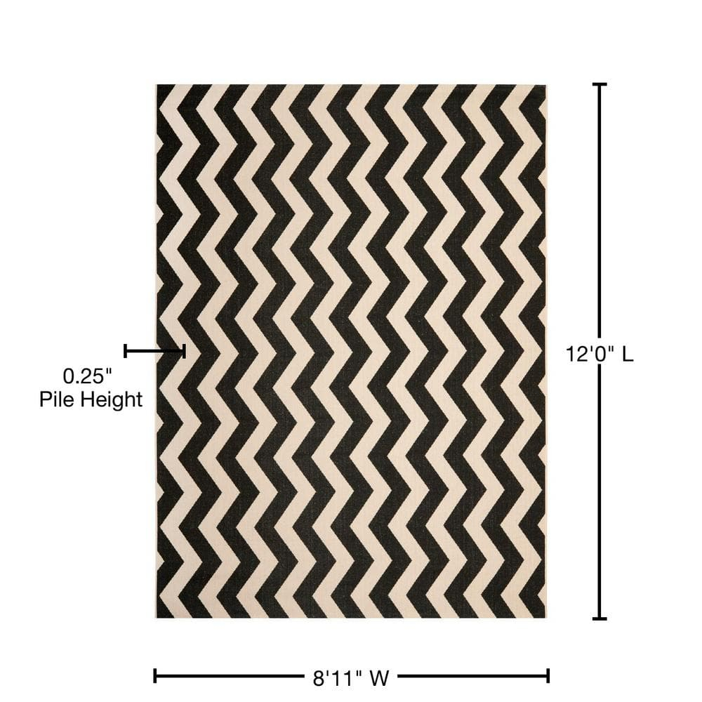 Courtyard Black/Beige 9 ft. x 12 ft. Geometric Indoor/Outdoor Patio  Area Rug