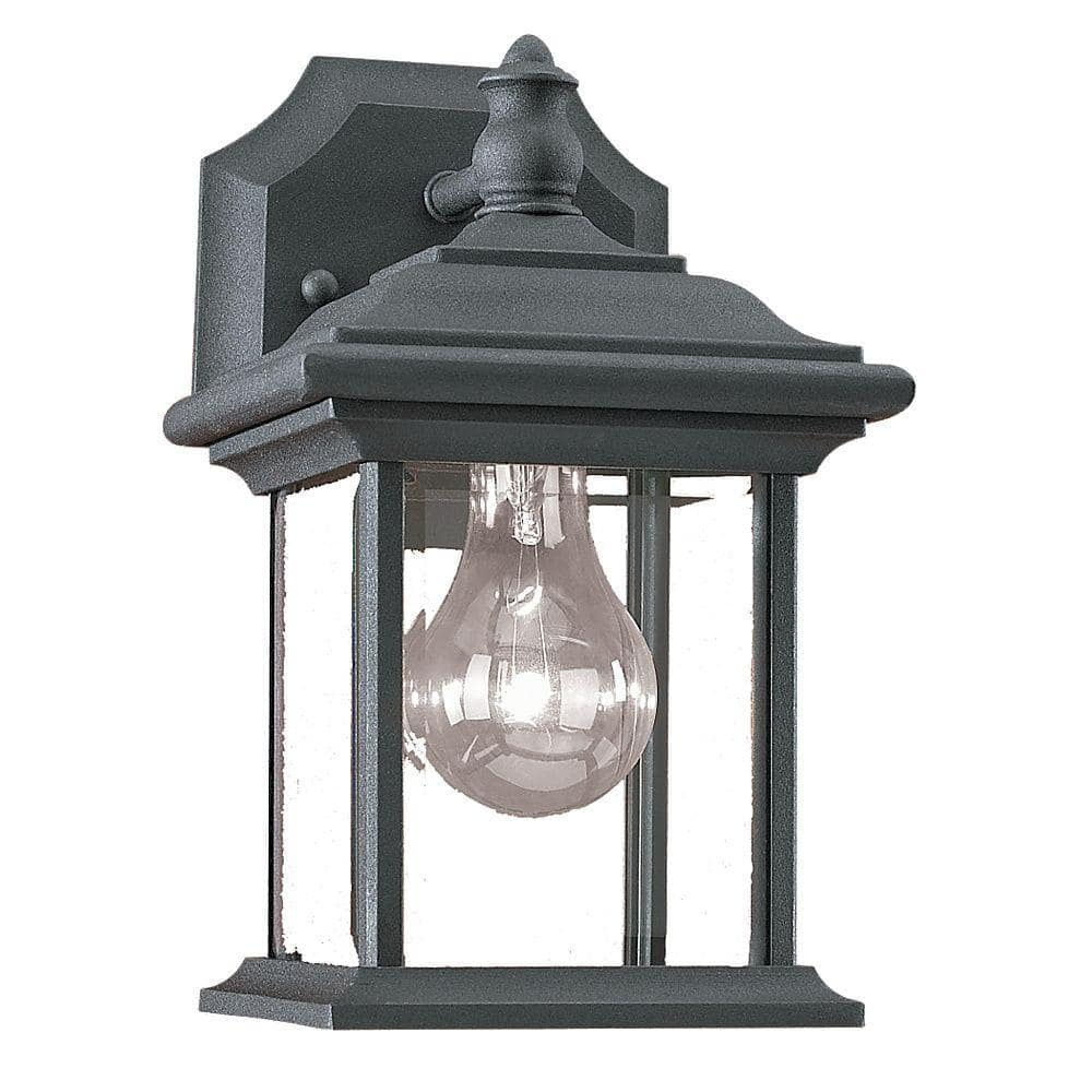 Sea Gull Lighting 85200-12 Wynfield One-Light Outdoor Wall Lantern with Clear Beveled Glass Panels, Black Finish