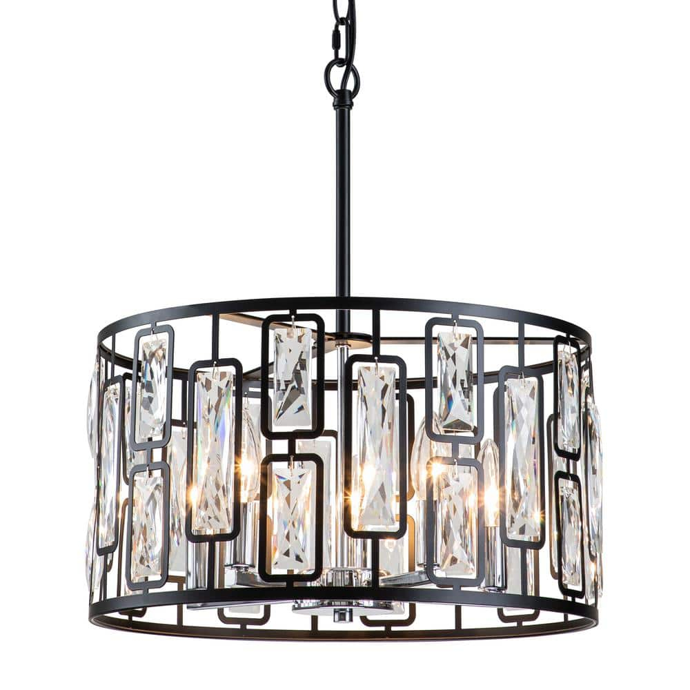 C Cattleya 5-Light Black Drum Chandelier with Clear Crystals
