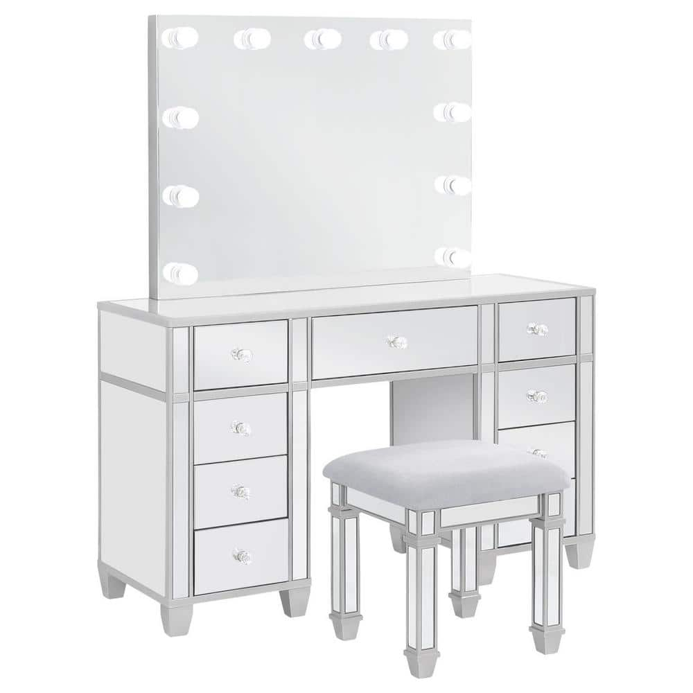 Coaster Allora 9-drawer Mirrored Storage Vanity Set with Hollywood Lighting Metallic