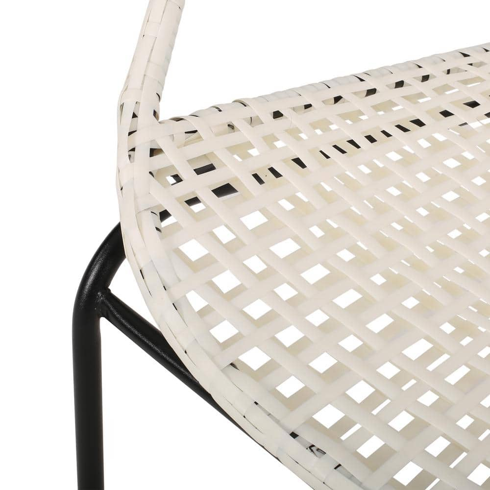 Cing Outdoor Modern 2 Seater Faux Rattan Chat Set, White and Black
