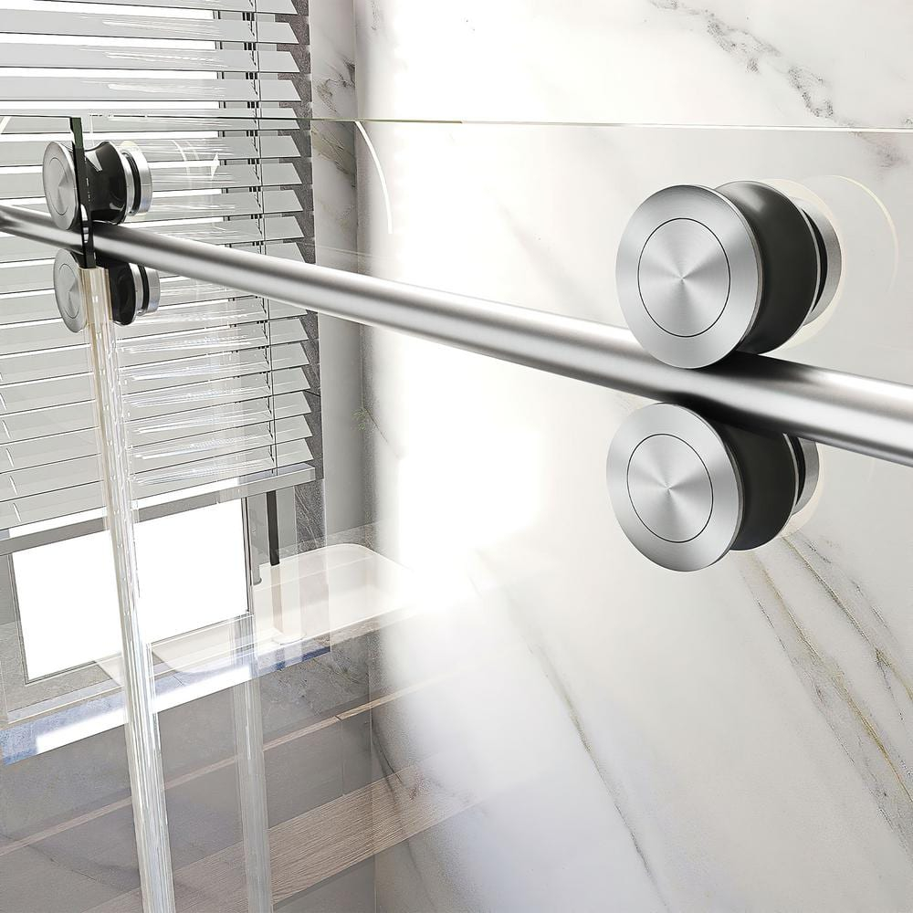 56-60 in. W x 76 in. H Sliding Frameless Shower Door in Brushed Nickel Finish with 5/16 in. (8 mm) Tempered Glass