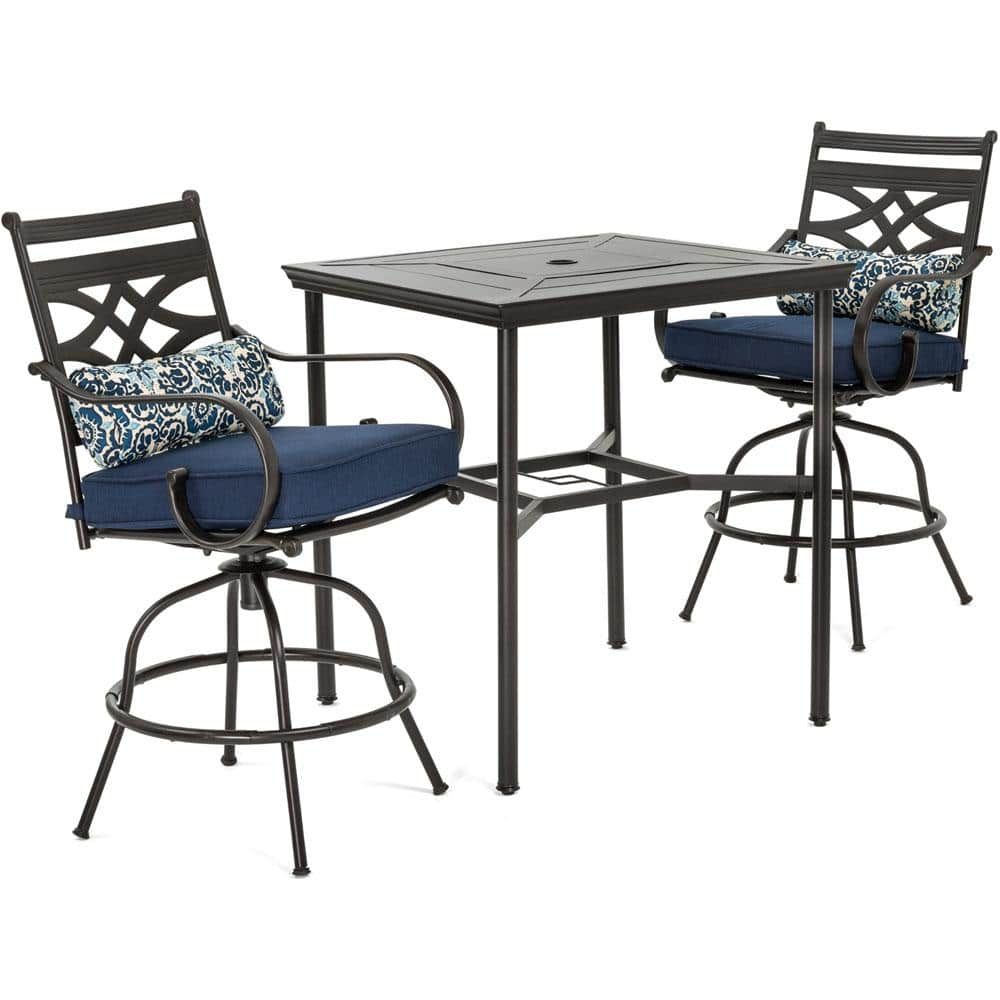 Hanover Montclair 3 Pcs Steel Outdoor High-Dining Set, Navy Blue