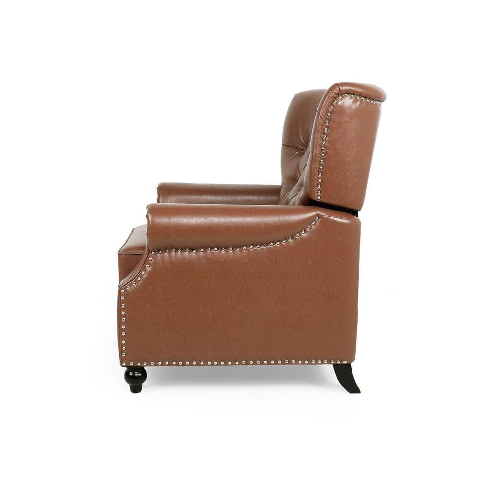 Noble House Torrens Standard Faux Leather Tufted Recliner, Cognac Brown