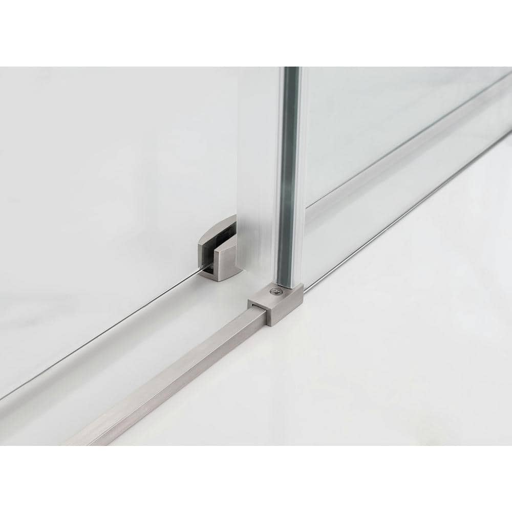 Langham XL 56-60 in. x 32 in. x 80 in. Sliding Frameless Shower Enclosure StarCast Clear Glass in Stainless Steel Left
