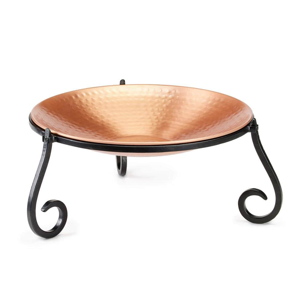 Good Directions BB-1 Pure Copper Birdbath Bird Feeder Heavy Gauge, 13.5” Diameter, Hand-Forged Black Steel Stand